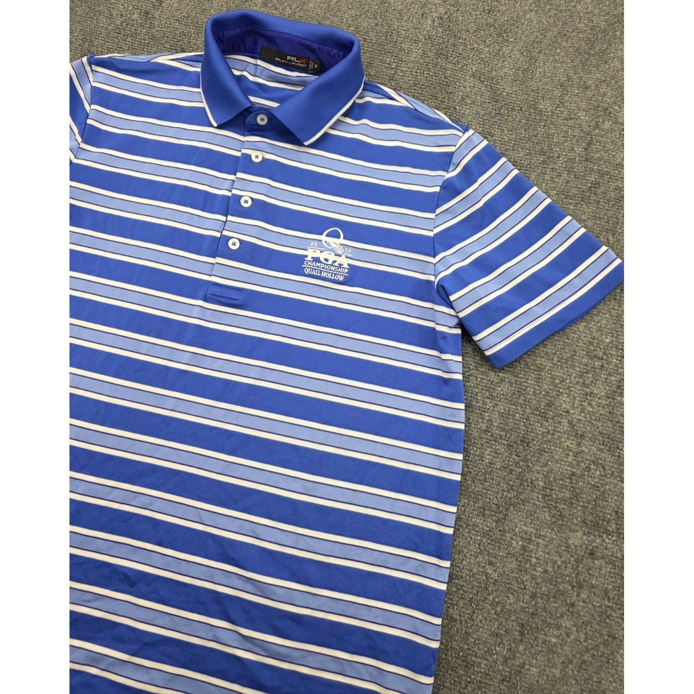 RLX Ralph Lauren Mens 2017 PGA Championship Blue White Stripe Golf Shirt Size M